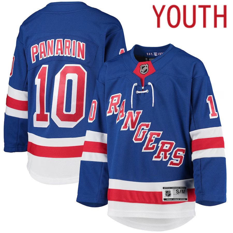 Youth New York Rangers #10 Artemi Panarin Blue Home Premier Player NHL Jersey->mlb hats->Sports Caps
